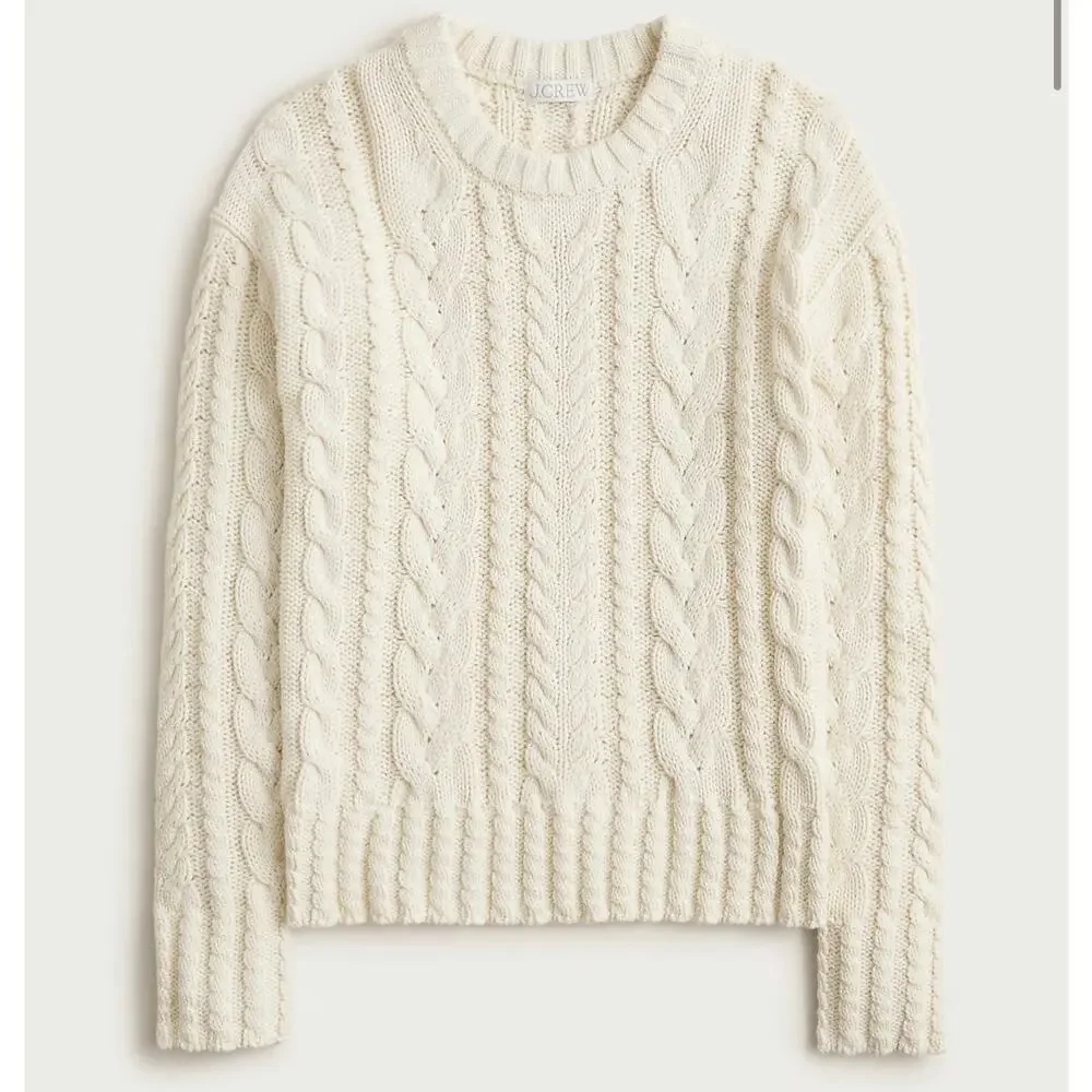 J. Crew Cable Knit Crewneck Sweater Ivory Lace Cream NWT size XS